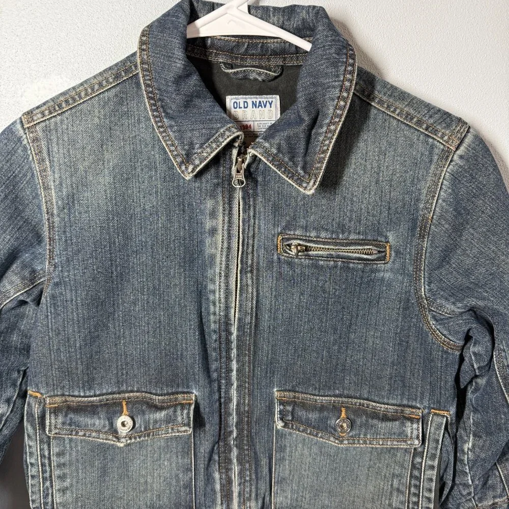 VTG‎ Old Navy Girls Lined Jean Jacket Small Zip Up Pockets Chores Fall Utility